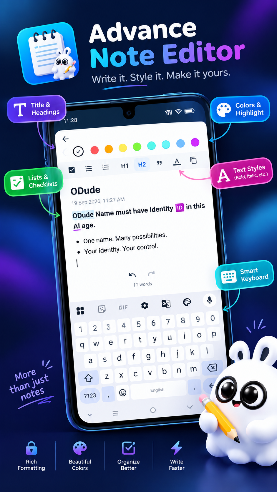 Advance Note Editor in ODude Note